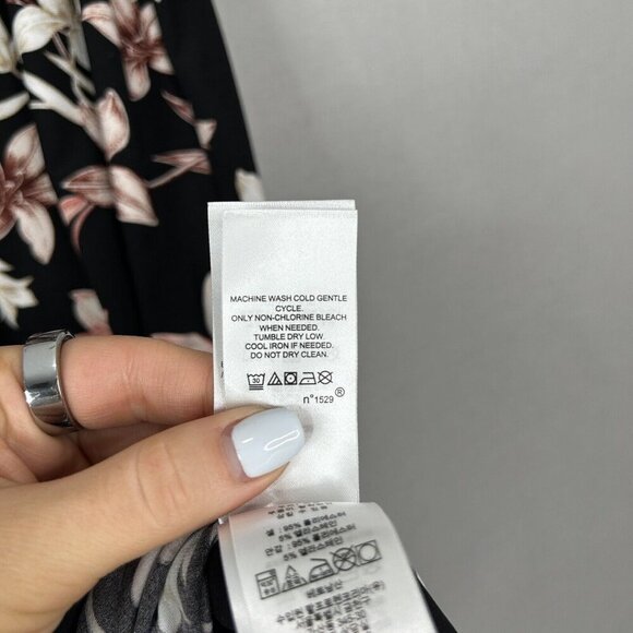 Lauren Ralph Lauren Womens Dress 8 Black Floral Midi Jersey Knot Mock Wrap Work - Picture 13 of 15